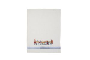 מגבת מטבח + רקמה 60*45 ס"מ בתים + ירושלים - לבן